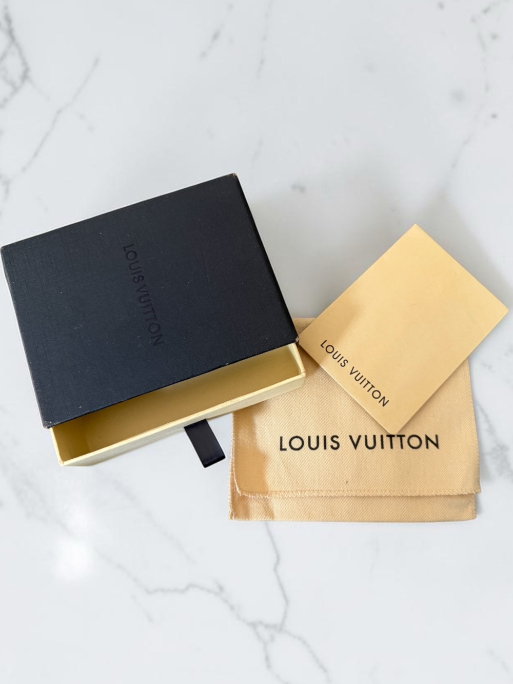 Vintage Louis Vuitton Logo Drawer Box + Dust Bag & Card/Receipt Holder